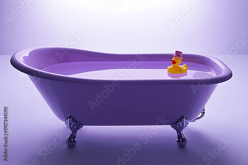 Purple Bathtub, Retro Pastel Minimalist 3D Render Side View on White Background