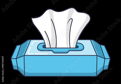 Wet Wipes Pack Illustration with Pull-out Napkin, Hygiene and Disinfectant Cleaning Product Icon