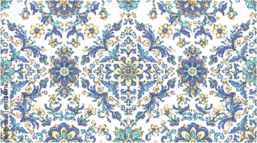 Mosaic floral tile printable vector pattern wall decor pixel art cross stitch grid vector