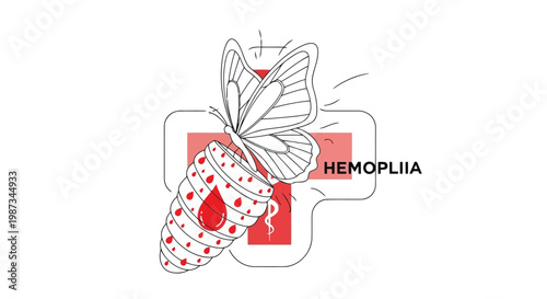Medical cross with butterfly and blood drop illustration isolated on white background
