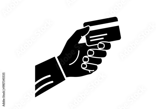 Black Icon of Hand Holding a Credit Card for Online Payment and Finance Transactions