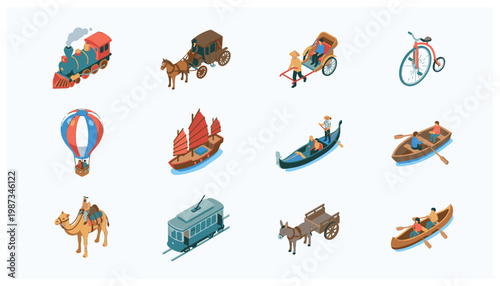 Transportation icons with various modes of travel.