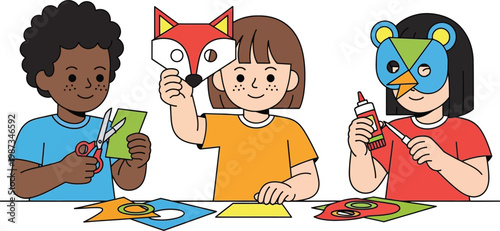 Children Making Animal Masks: Fun Crafting Activity for Kids
