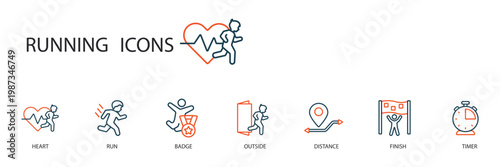 running icons set outline and Flat Style,transparent background