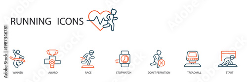 running icons set outline and Flat Style,transparent background