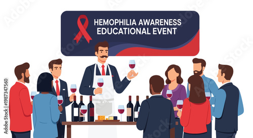 People gathered for hemophilia awareness educational wine tasting event isolated on white background