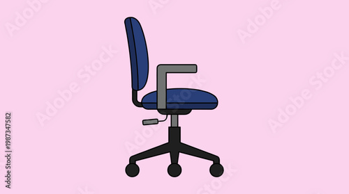 Modern Blue Office Chair Side View Icon, Ergonomic Desk Chair for Workspace and Home Office Interior, Professional Business Furniture Vector Graphic