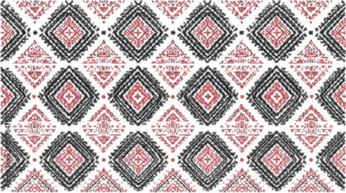 Pink diamond embroidery pattern with traditional cross stitch geometric ornament for ethnic textile background