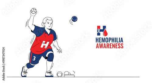 Handball player in action with hemophilia awareness logo isolated on white background