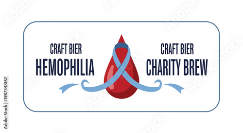 Craft beer label design for hemophilia charity brew event isolated on white background