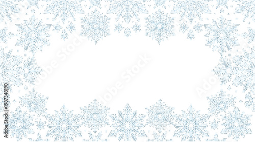 Blue snowflake embroidery frame with winter cross stitch border for Christmas holiday card design