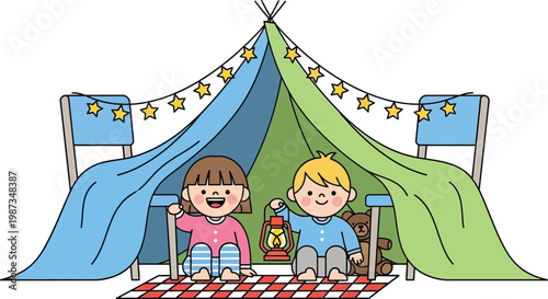 Children's Indoor Tent Fort with Lantern and Teddy Bear