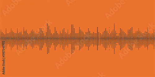 A vibrant digital vector illustration of a city at sunset featuring an urban cityscape backdrop with glowing audio equalizer waves and electronic pulse lines in a modern technology design