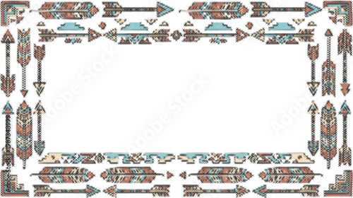 Intricate grey embroidery border with vintage geometric frame for traditional cross stitch design element