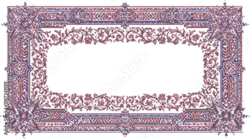 Purple ornate embroidery frame with vintage floral border for traditional cross stitch design ornament