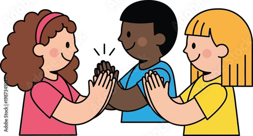 Diverse Kids Giving High Five, Celebrating Success and Friendship