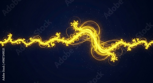 Golden glowing electric spark lines against dark space