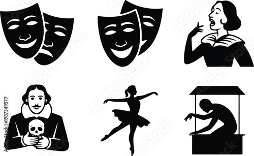 Theater Silhouette Icon Collection Set