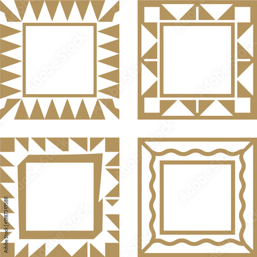 Set of four square decorative frames with geometric patterns, vector templates for laser cutting, CNC, paper cut, wood carving panels, ornamental borders, and stencil designs, ideal for architectural 