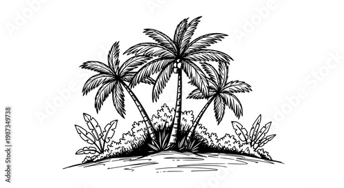 Tropical Palm Trees Island Minimalist Vector Illustration