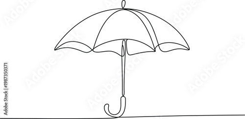 Continuous one line drawing of an open umbrella isolated on white background minimalist weather protection vector illustration for rain concept.