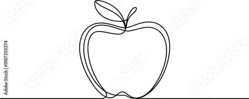 Abstract single line apple sketch icon for organic grocery logo design health nutrition branding and minimalist kitchen wall art decor.