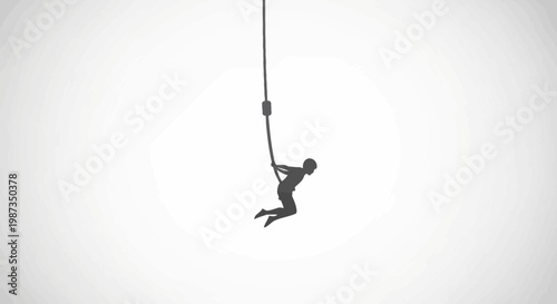 Silhouette Of A Person Mid-Bungee Jump Against A Simple White Background