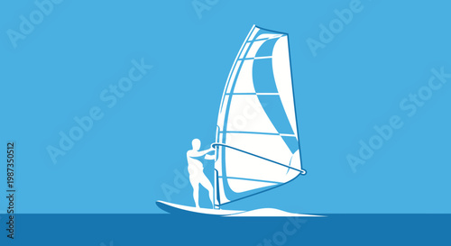 Silhouette Of A Windsurfer Riding A Wave Under A Blue Sky