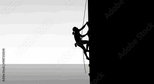Silhouette Of A Woman Ascending A Steep Rock Face