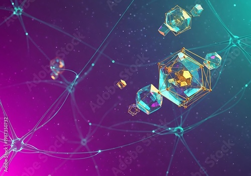Abstract illustration of a futuristic network with hexagonal shapes and glowing lines