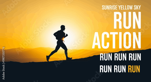 Silhouette Runner Against Golden Sunrise Sky Promoting Action And Endurance