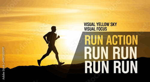 Silhouette Runner Against Vibrant Sunset Sky Inspiring Motion Graphic