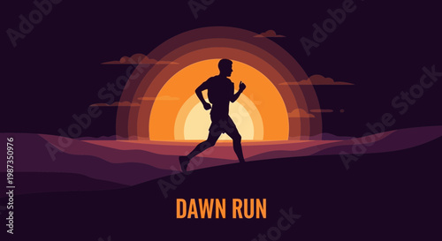 Silhouette Runner At Sunrise Motivational Fitness Journey