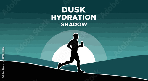 Silhouette Runner Hydrating At Twilight Against A Gradient Sky