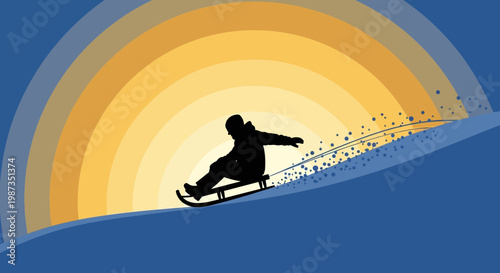 Silhouette Sledding Adventure Against a Vibrant Sunset Sky