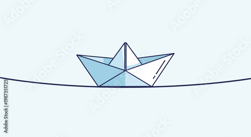 Simple Origami Boat Adrift on Calm Waters
