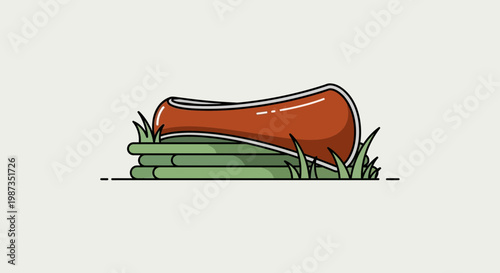 Simplified Canoe Illustration Resting on Green Reeds and Grass