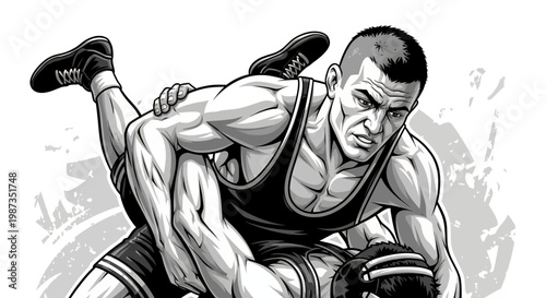 Intense Wrestling Match Between Two Strong Athletes.