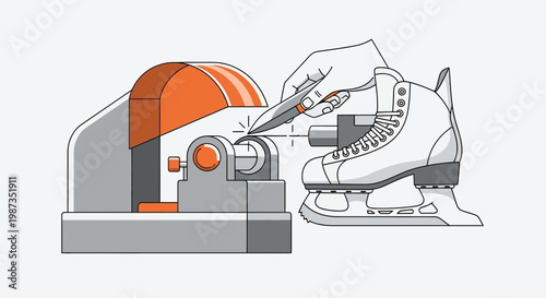 Skate Sharpening Service Machine and Hand Illustration