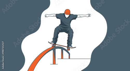 Skateboarder Performing Aerial Trick On Orange Ramp With Arms Outstretched