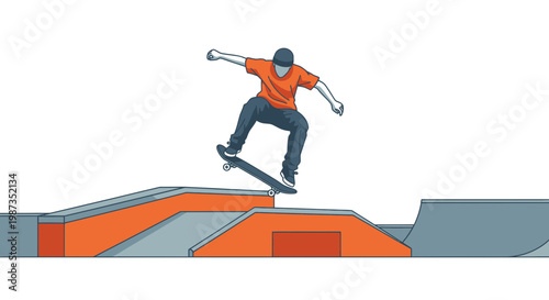 Skateboarder Performing Aerial Trick Over Orange and Gray Ramp Structure