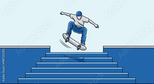 Skateboarder Performing Aerial Trick Over Staircase