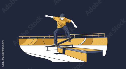 Skateboarder Performing Trick On Rail In Skatepark