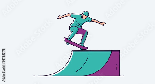Skateboarder Performing Trick on Ramp Dynamic Action Illustration