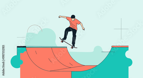 Skateboarder Performing Trick On Ramp Extreme Sports Fun Activity Action Dynamic