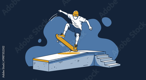 Skateboarding Trick Performed On A Ramp With Dynamic Abstract Shapes