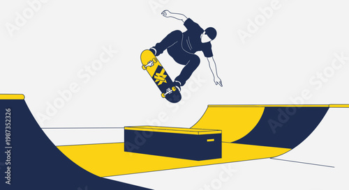 Skatepark Action Dynamic Illustration Of Skateboarder Performing Aerial Trick In Mid Air