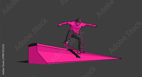 Skater Performing Trick On Vibrant Pink Ramp With Minimalist Style