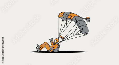 Skydiver Landing Gracefully With Open Parachute During Descent