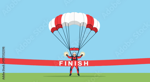 Skydiver Reaching The Finish Line With Parachute Open